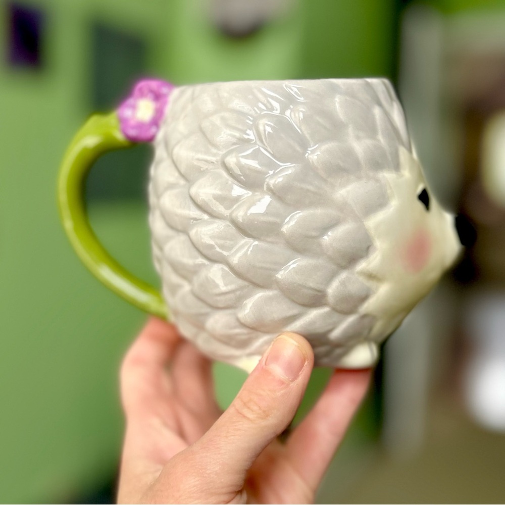 Cute Hedgehog Floral Handle Figural Kitchen Ceramic Dining Mug - Picture 5 of 7